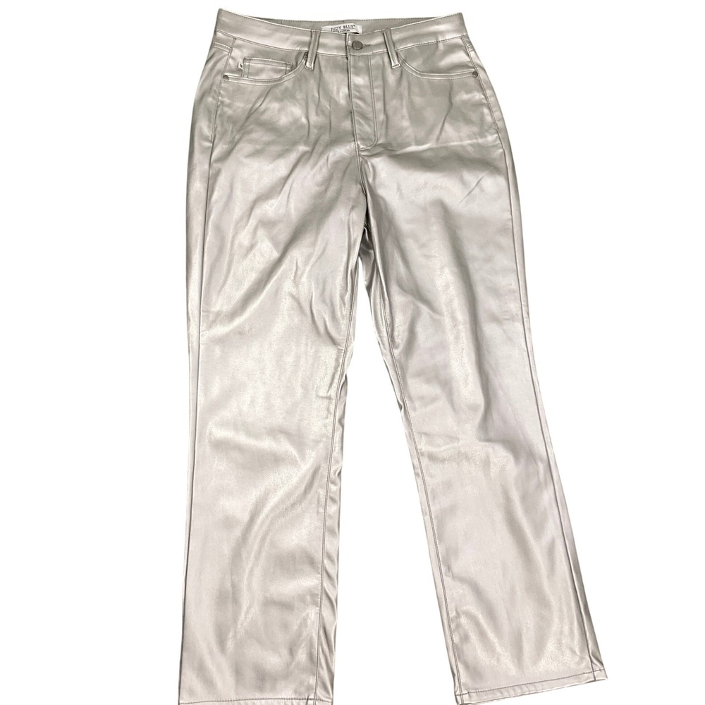 Judy Blue Vegan Leather Jeans Womens 11/30 Silver Metallic Straight Leg JB88899C